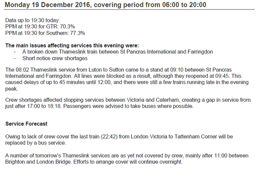 GTR Performance Update: Monday 19 December- Friday 23 December